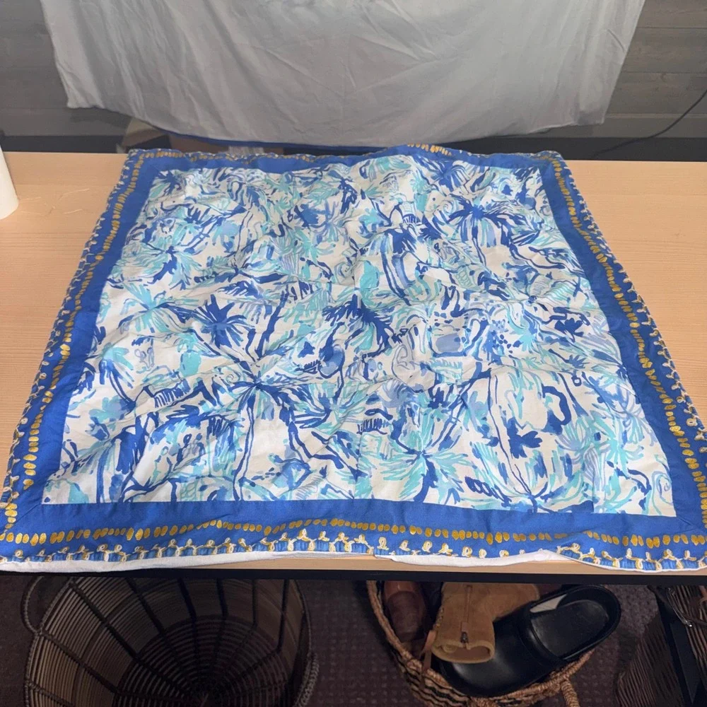 Lilly Pulitzer for PB Teen Twin Duvet Cover Blue Tropical Palm Print 100% Cotton